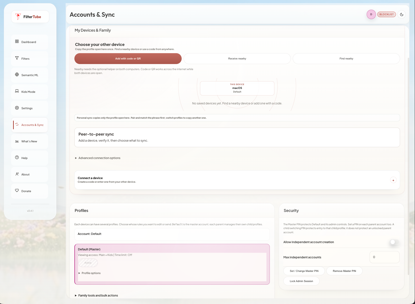 FilterTube extension preview: Accounts & Sync