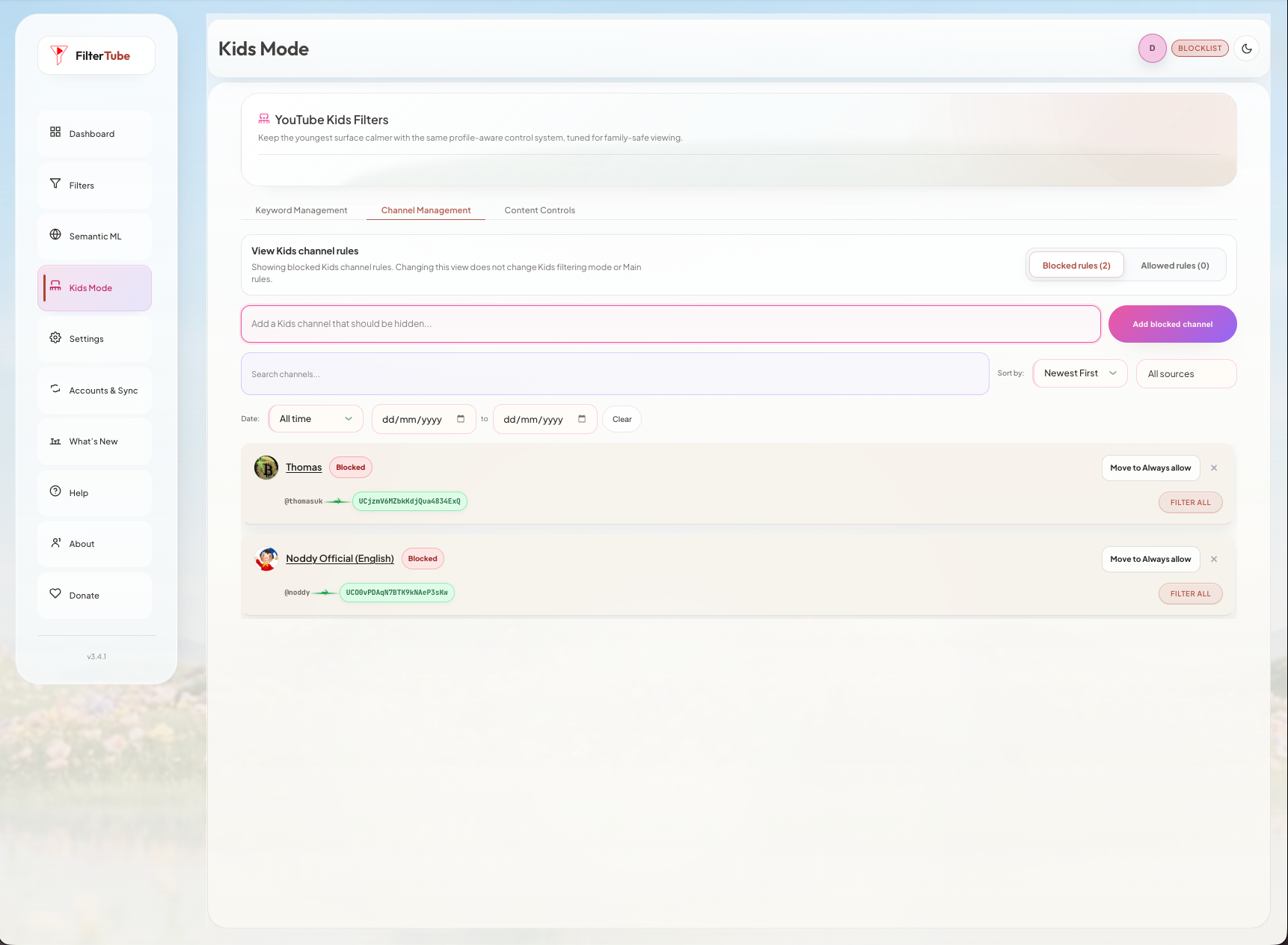 FilterTube extension preview: Kids rules